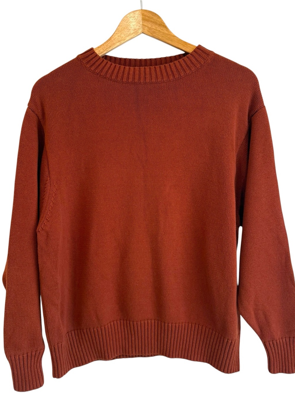 Emma Knudsen Rust Brown Crewneck Knit Cotton Sweater - Size XS